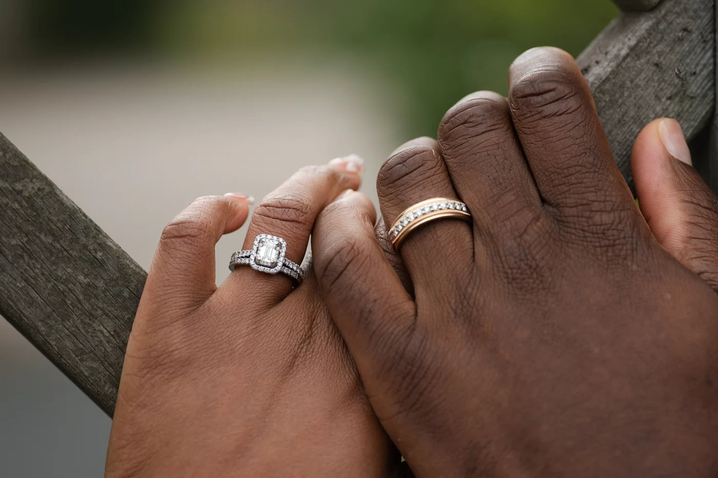 Portraits in the garden, including the rings and their hands